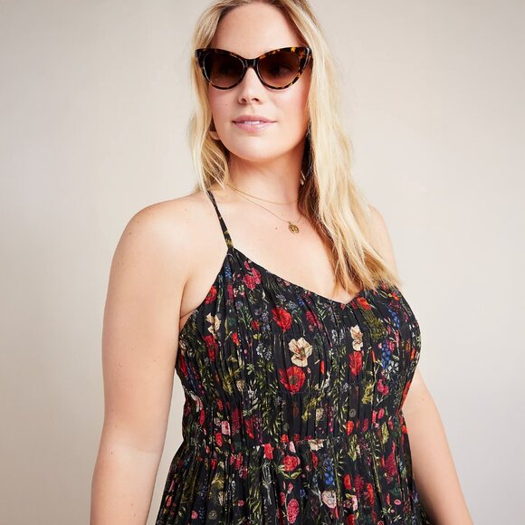 Anthropologie Payal Jain Massima Pleated Maxi Dress in Black Motif - sz 1X - Picture 4 of 14